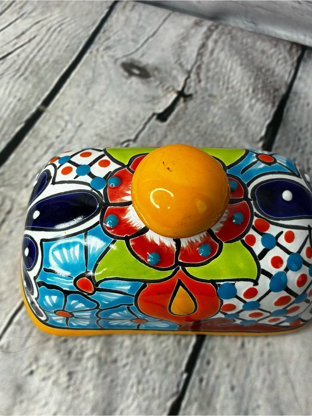 Talavera Mexico Folk Art Pottery Ceramic Hand Painted Flowers Replacement Lid